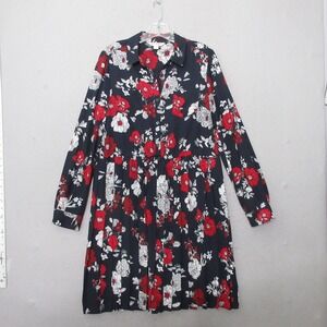 Brooks Brothers Red Fleece Shirt Dress 6 Floral Pleated Navy Red Preppy Timeless